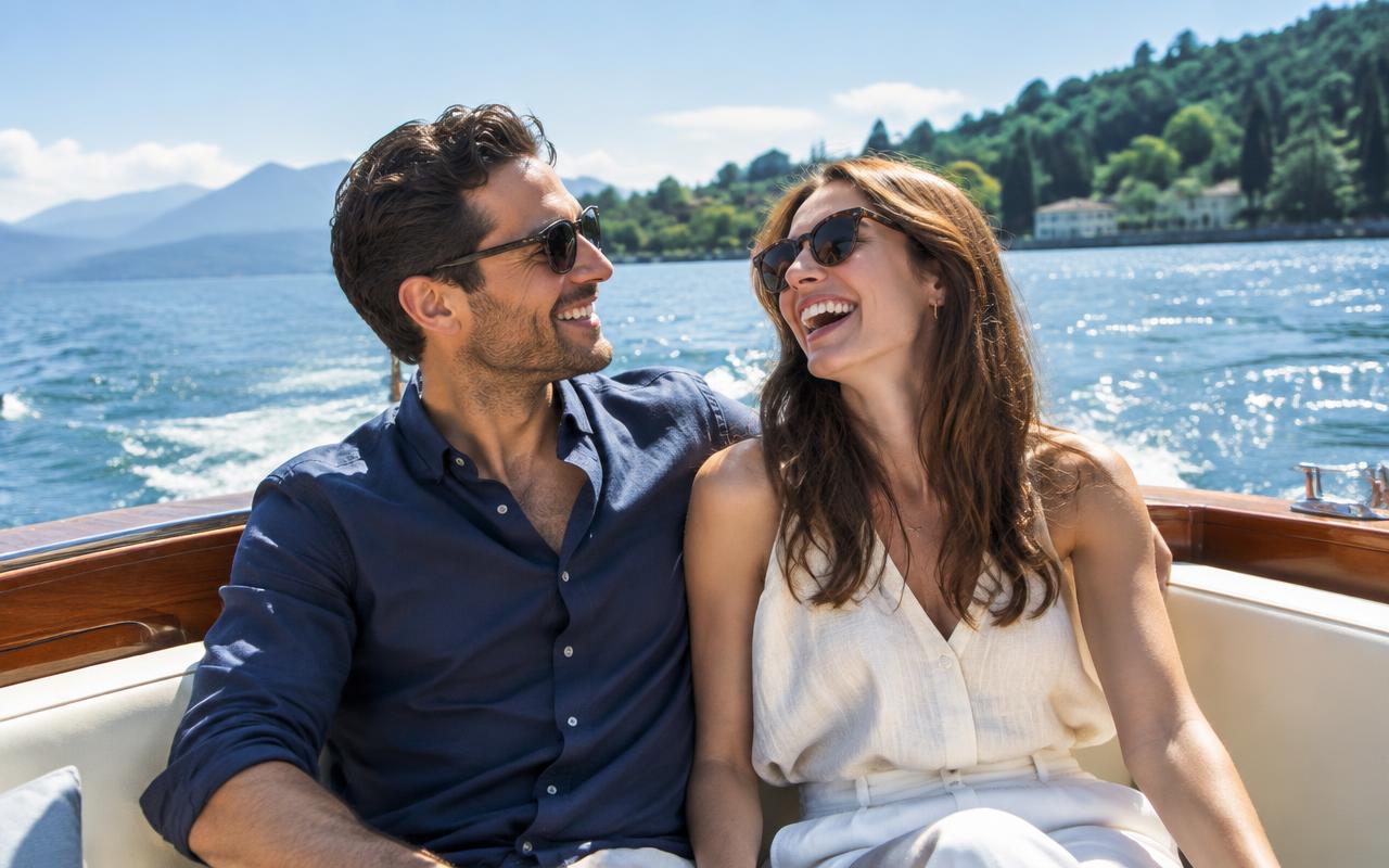 A couple enjoying a sunny boat ride