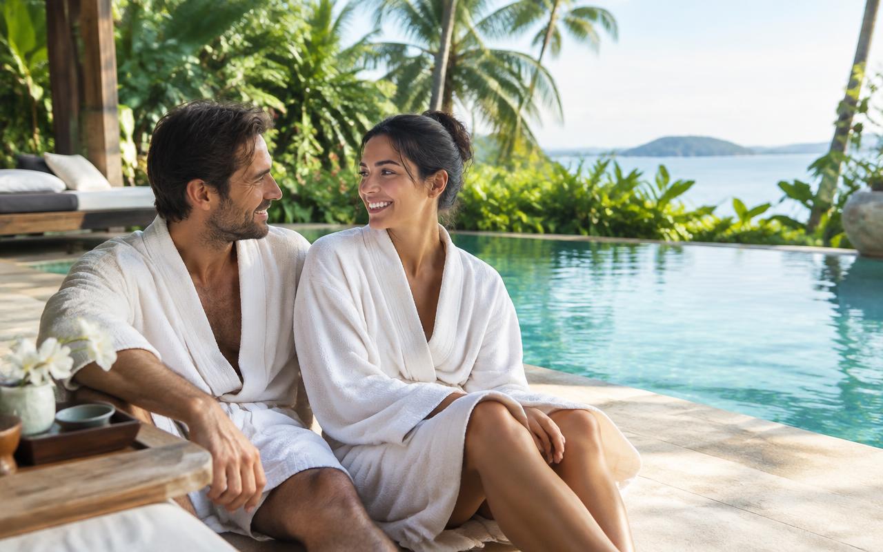 A couple relaxing on a spa getaway